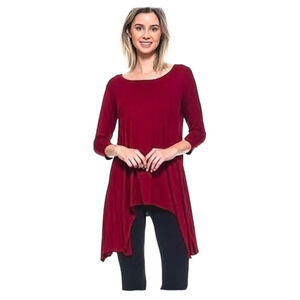 Tunic Top with Asymmetrical Hemline - Red